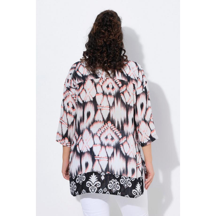 Ulla Popken Tunique longue Col chemise Manches 3/4 plus longue dans le dos  