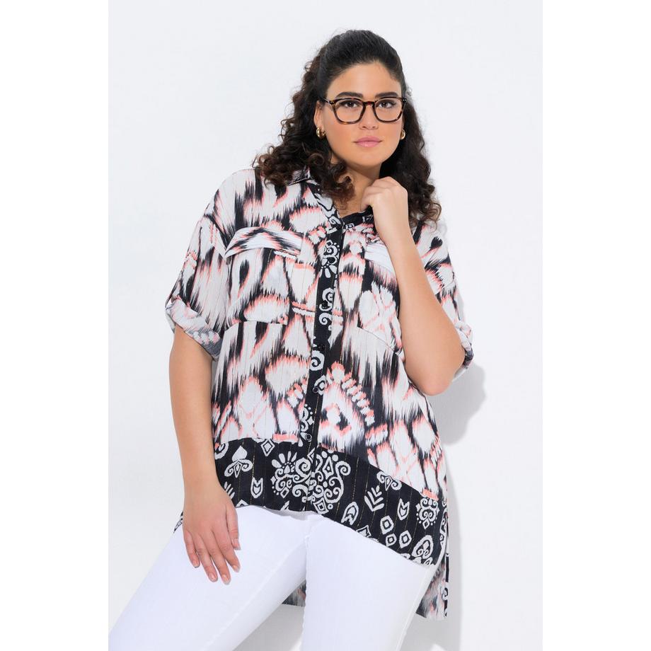 Ulla Popken Tunique longue Col chemise Manches 3/4 plus longue dans le dos  