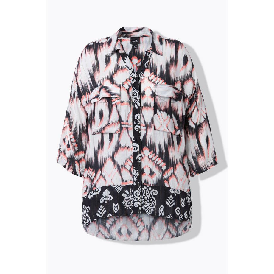 Ulla Popken Tunique longue Col chemise Manches 3/4 plus longue dans le dos  