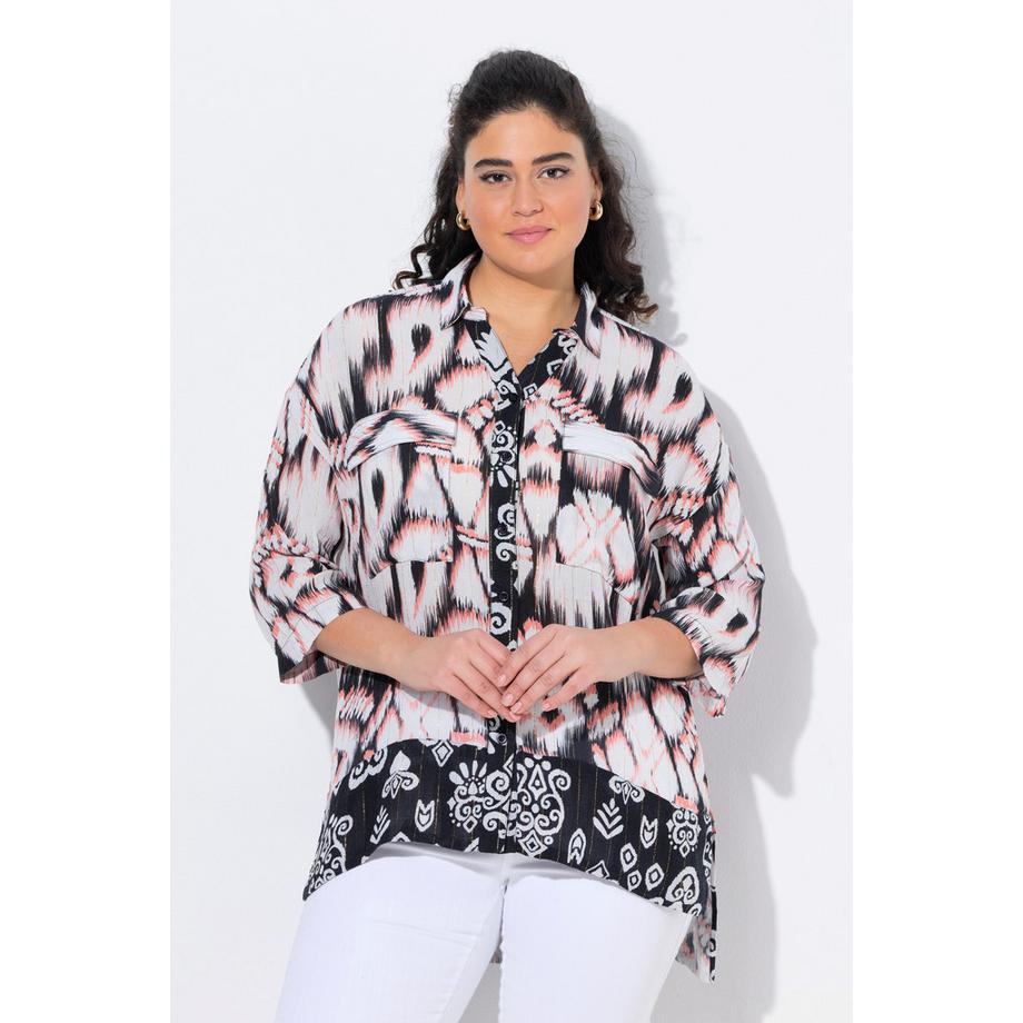 Ulla Popken Tunique longue Col chemise Manches 3/4 plus longue dans le dos  