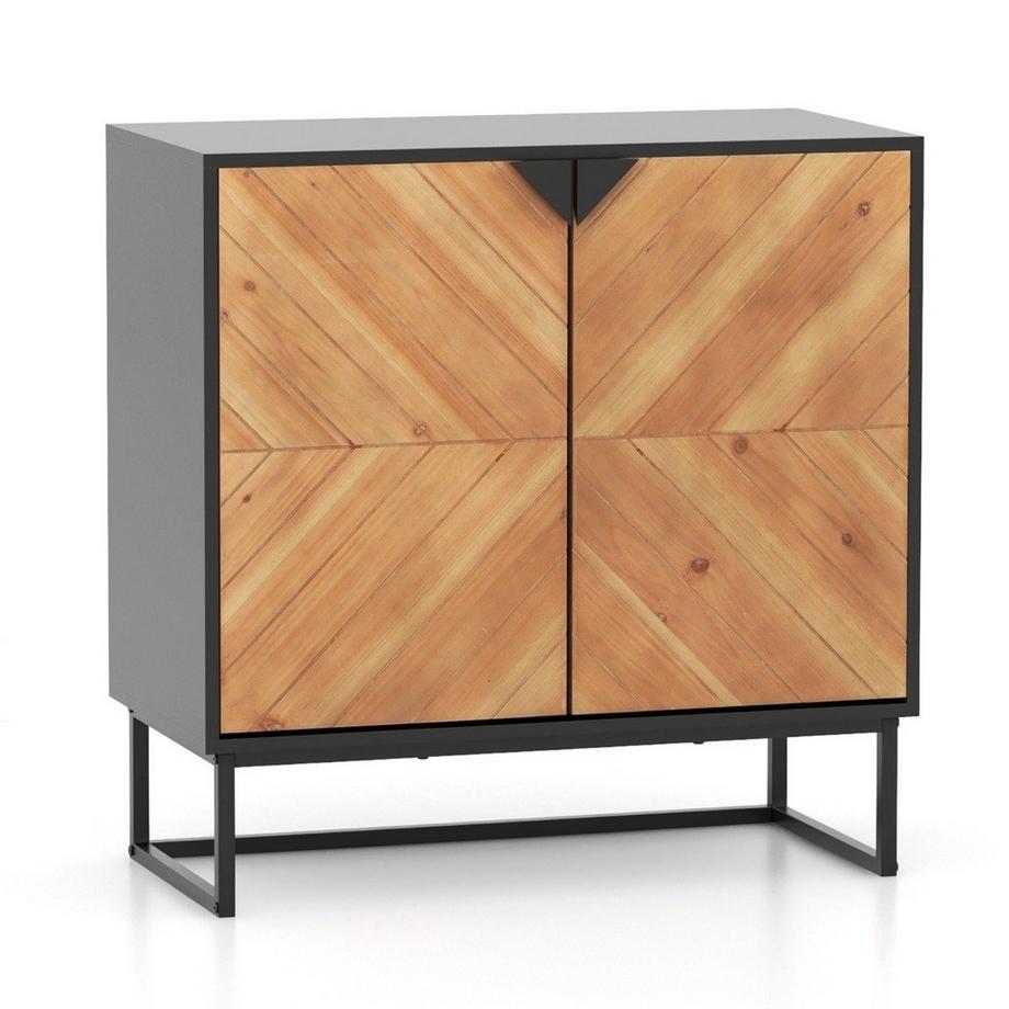 Northix Sideboard mit 2 Türen Küchenschrank mit Regal Buffetschrank modern mit Metallbeinen 80 x 40 x 80 cm Schwarz  