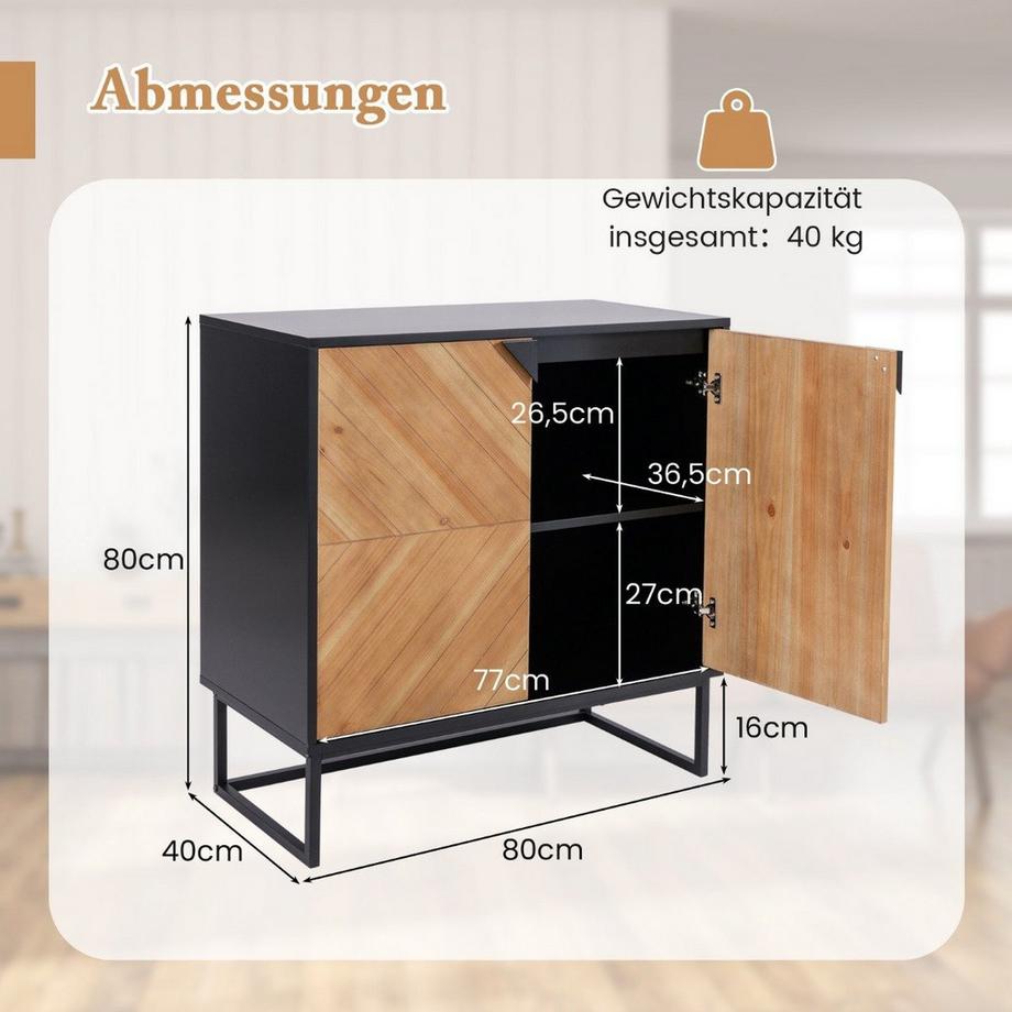 Northix Sideboard mit 2 Türen Küchenschrank mit Regal Buffetschrank modern mit Metallbeinen 80 x 40 x 80 cm Schwarz  