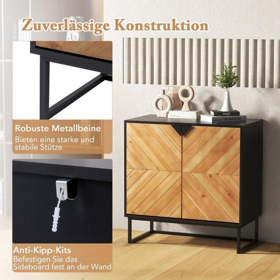Northix Sideboard mit 2 Türen Küchenschrank mit Regal Buffetschrank modern mit Metallbeinen 80 x 40 x 80 cm Schwarz  