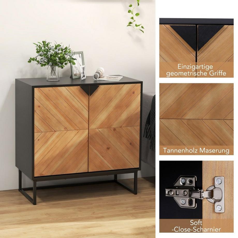Northix Sideboard mit 2 Türen Küchenschrank mit Regal Buffetschrank modern mit Metallbeinen 80 x 40 x 80 cm Schwarz  