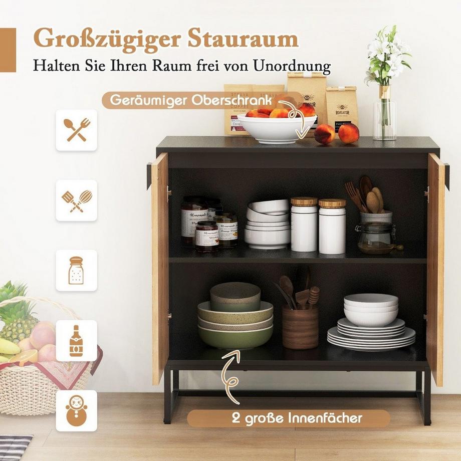 Northix Sideboard mit 2 Türen Küchenschrank mit Regal Buffetschrank modern mit Metallbeinen 80 x 40 x 80 cm Schwarz  