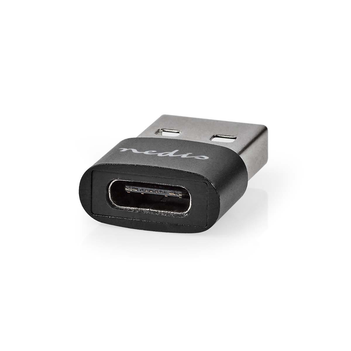 Nedis  Adaptateur USB-A | USB 2.0 | USB-A mâle | USB-C™ femelle | 480 Mbps | Rond | Nickelé | Noir | Boîte 