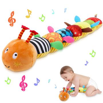 Jouet bébé Peluche musicale, peluche chenille avec textures hochet à cliquet