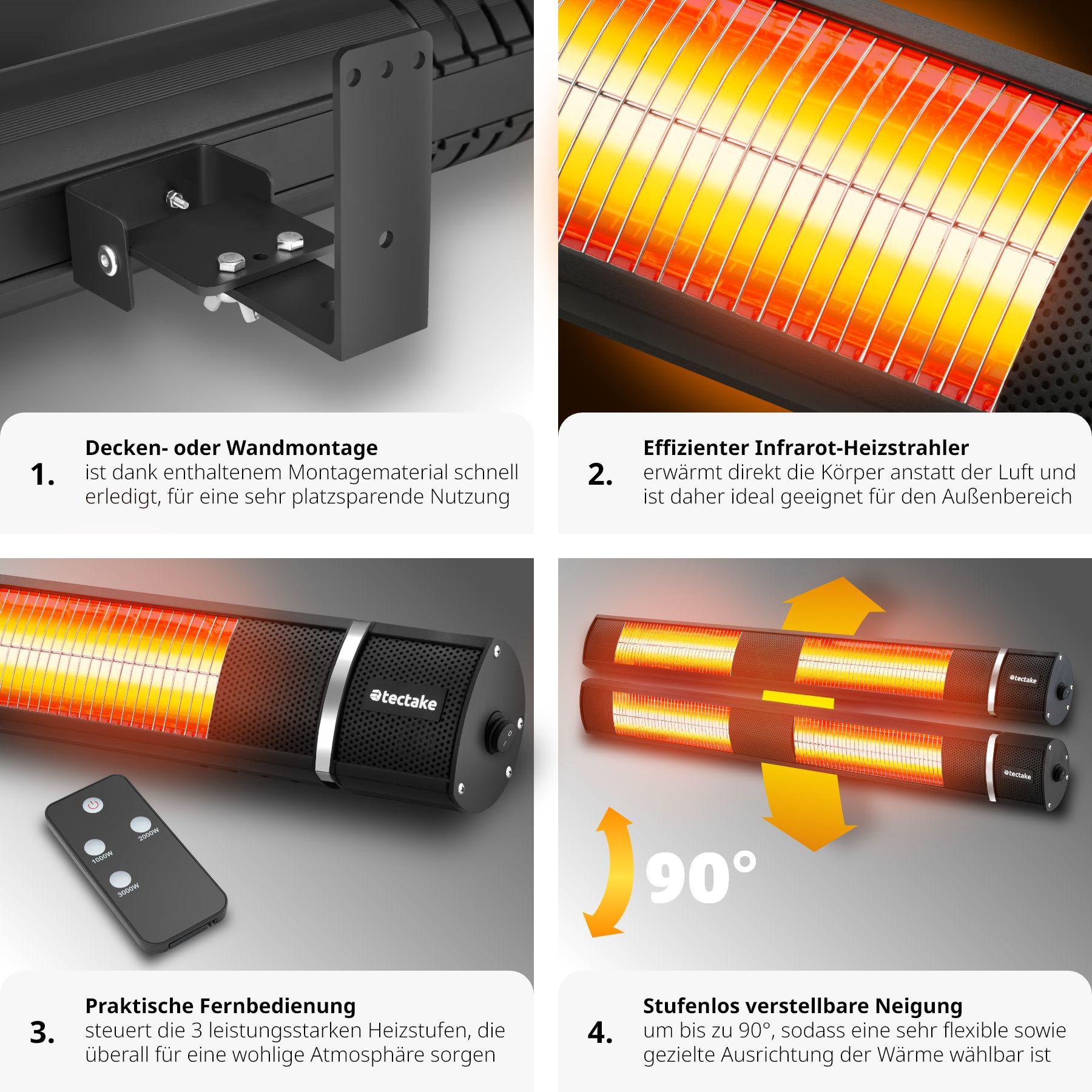 Tectake Infrarotheizstrahler Solaris Horizon 3000W, Aluminiumgehäuse  