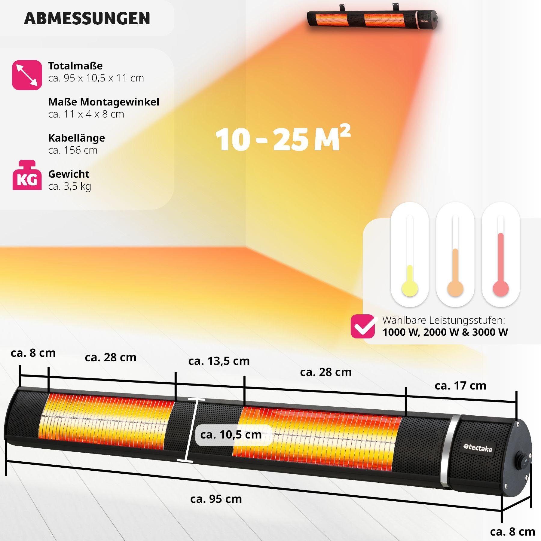 Tectake Infrarotheizstrahler Solaris Horizon 3000W, Aluminiumgehäuse  