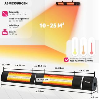 Tectake Radiatore ad infrarossi Solaris Horizon 3000W, cassa in alluminio  