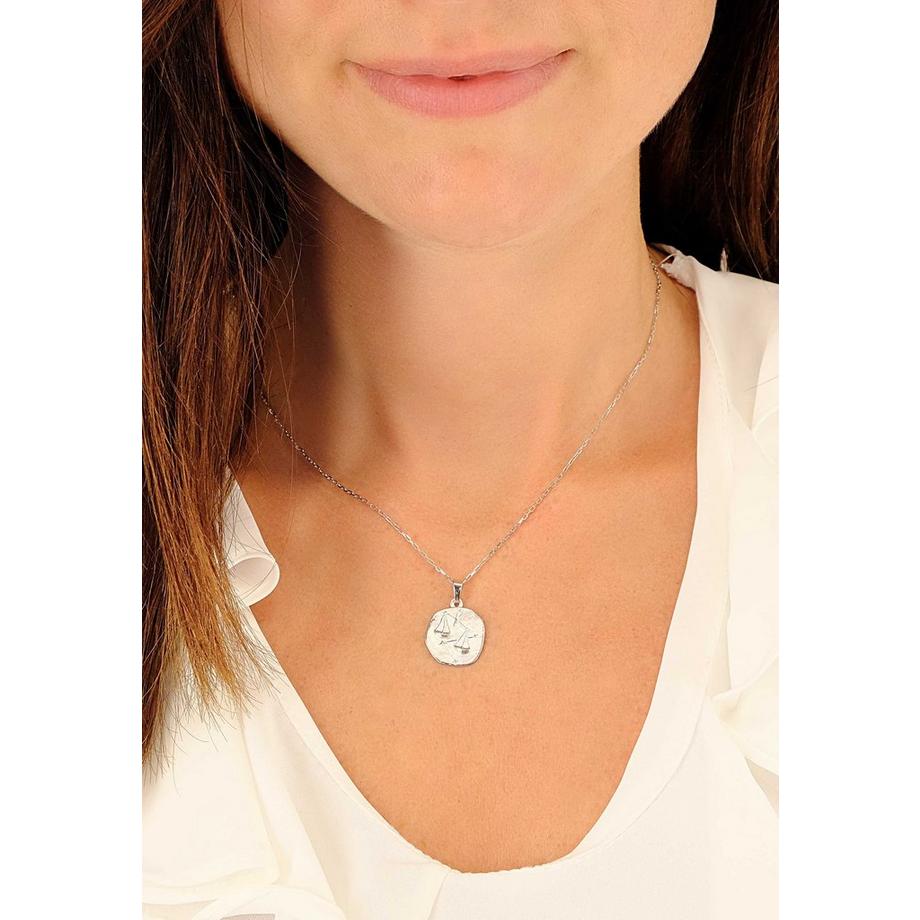MUAU Schmuck  Pendentif signe du zodiaque balance or blanc 750, 16x22mm 