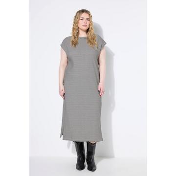 Robe midi oversize, jersey rayé, épaules travaillées