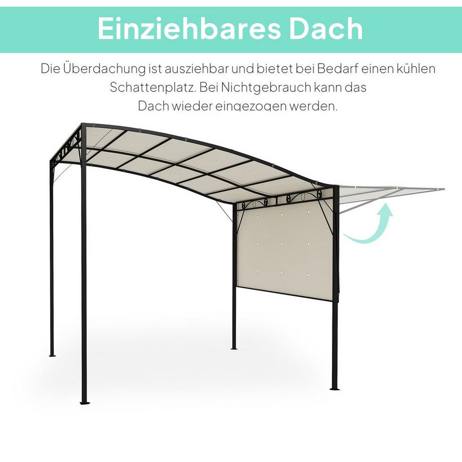 Northio Gazebo Pergola 3x2,5m Protezione Solare Idrorepellente in Acciaio con Tetto Regolabile Gazebo da Giardino a Parete Tettoia Autoportante per Terrazza per Giardino Balcone Bianco Crema  
