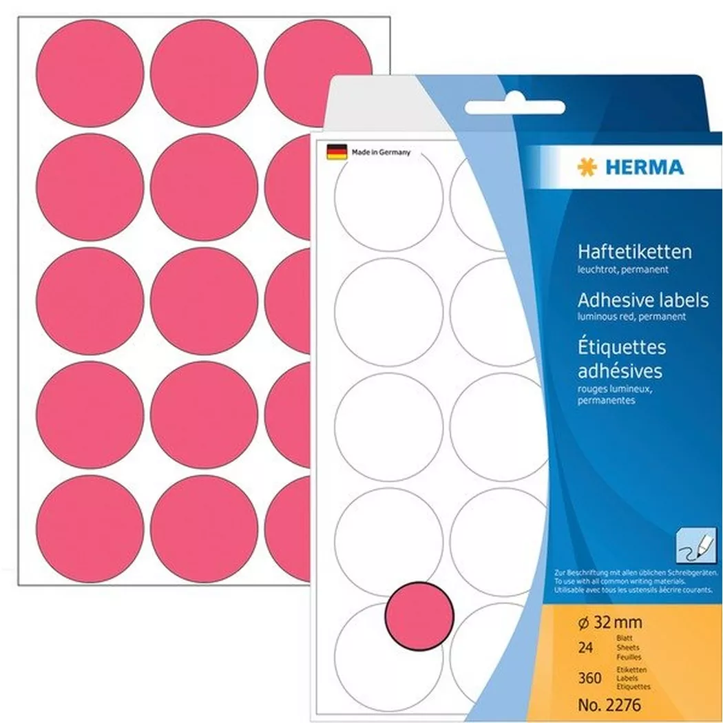 HERMA – Etiketten rund 32mm 2276 leuchtrot 360 Stück, One Size