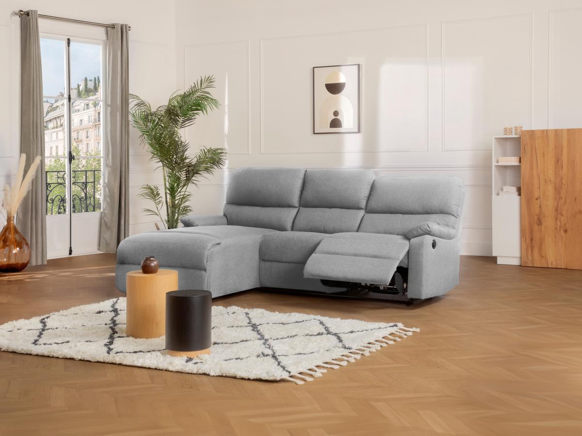 Vente-unique Ecksofa Relaxsofa elektrisch - Stoff - Ecke Links - Hellgrau - LUNANO  