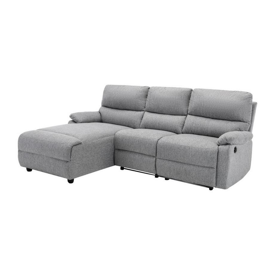 Ysmée Canapé d'angle relax électrique en tissu LUNANO - Gris clair - Angle gauche  