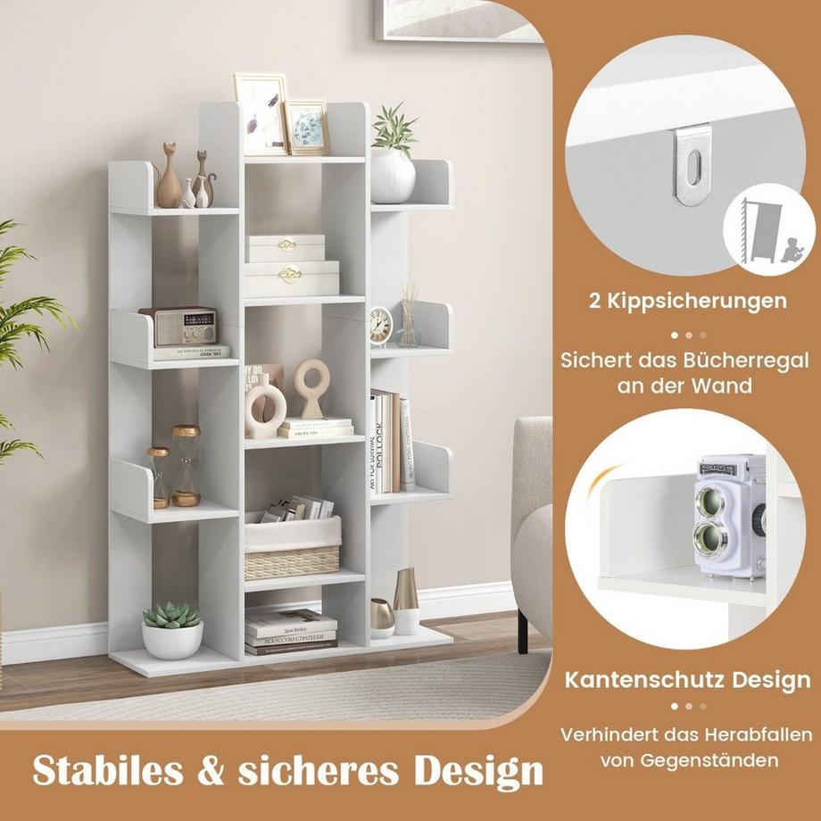 Northix Bücherregal im Baumform Regal mit 13 offenen Fächern 86 x 24,5 x 141 cm Weiß  