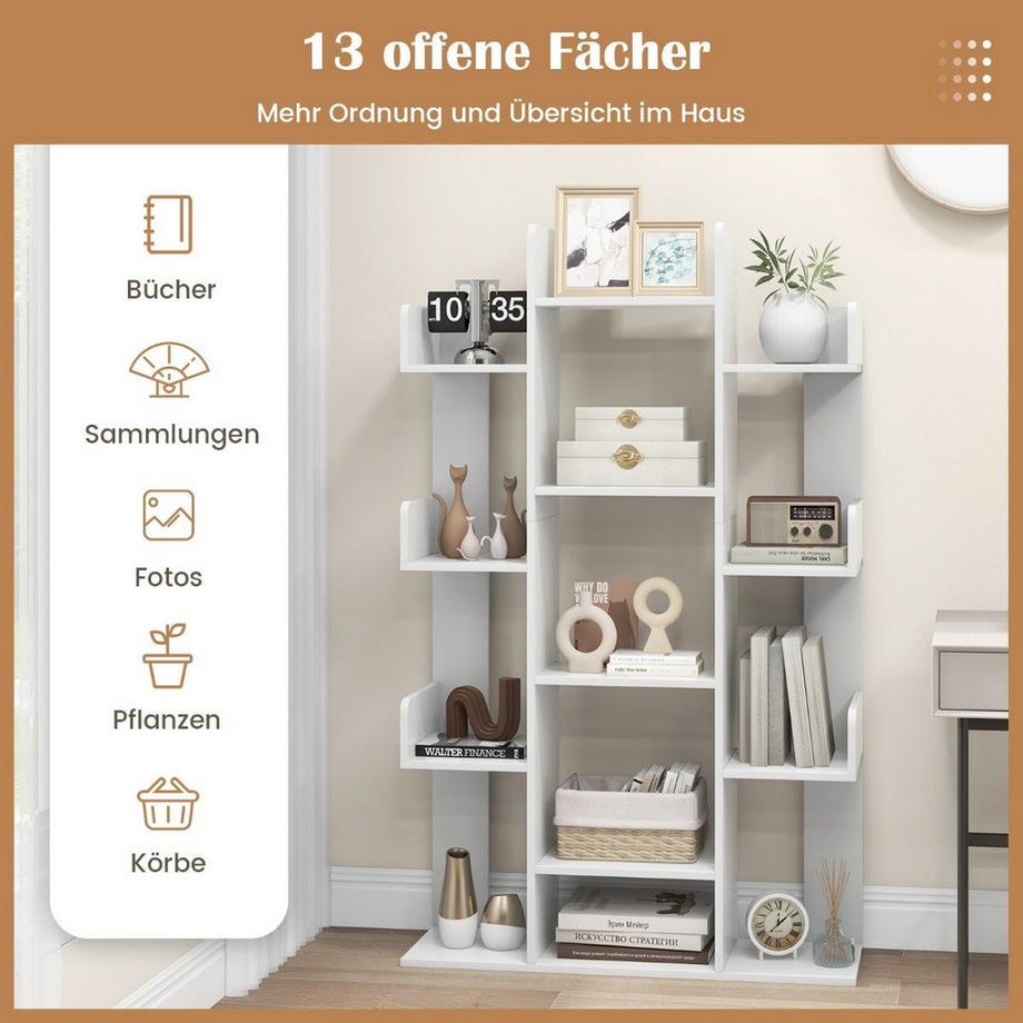 Bücherregal im Baumform Regal mit 13 offenen Fächern 86 x 24,5 x 141 cm Weiß