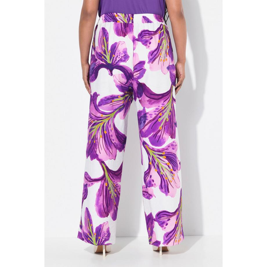 Ulla Popken Pantaloni Fiori Gamba Larga Cintura Elastica  