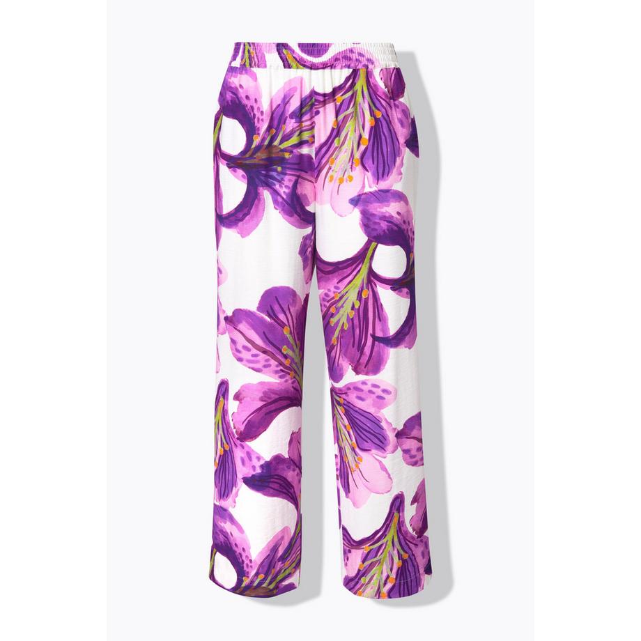 Ulla Popken Pantaloni Fiori Gamba Larga Cintura Elastica  