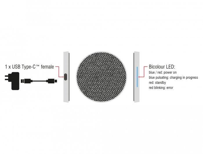 DeLock  65919 Ladegerät für Mobilgeräte Universal Schwarz, Grau USB Kabelloses Aufladen Schnellladung Indoor 