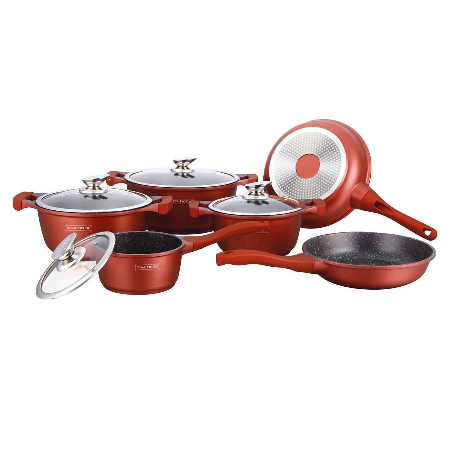 Northio Batterie de cuisine, 6 casseroles - Rouge  