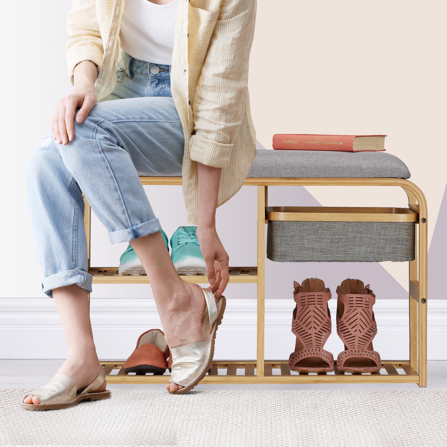 Northix Panca portascarpe in bambù con scomparti  