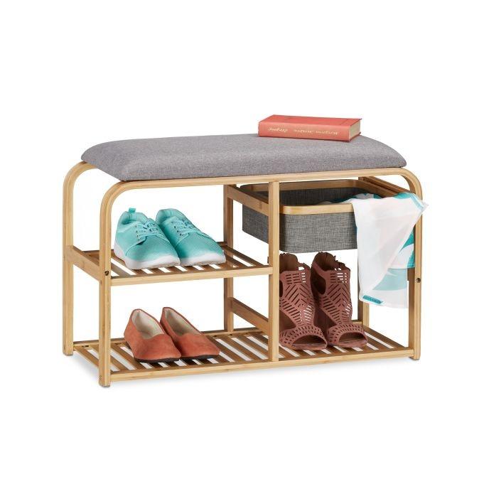 Northix Panca portascarpe in bambù con scomparti  