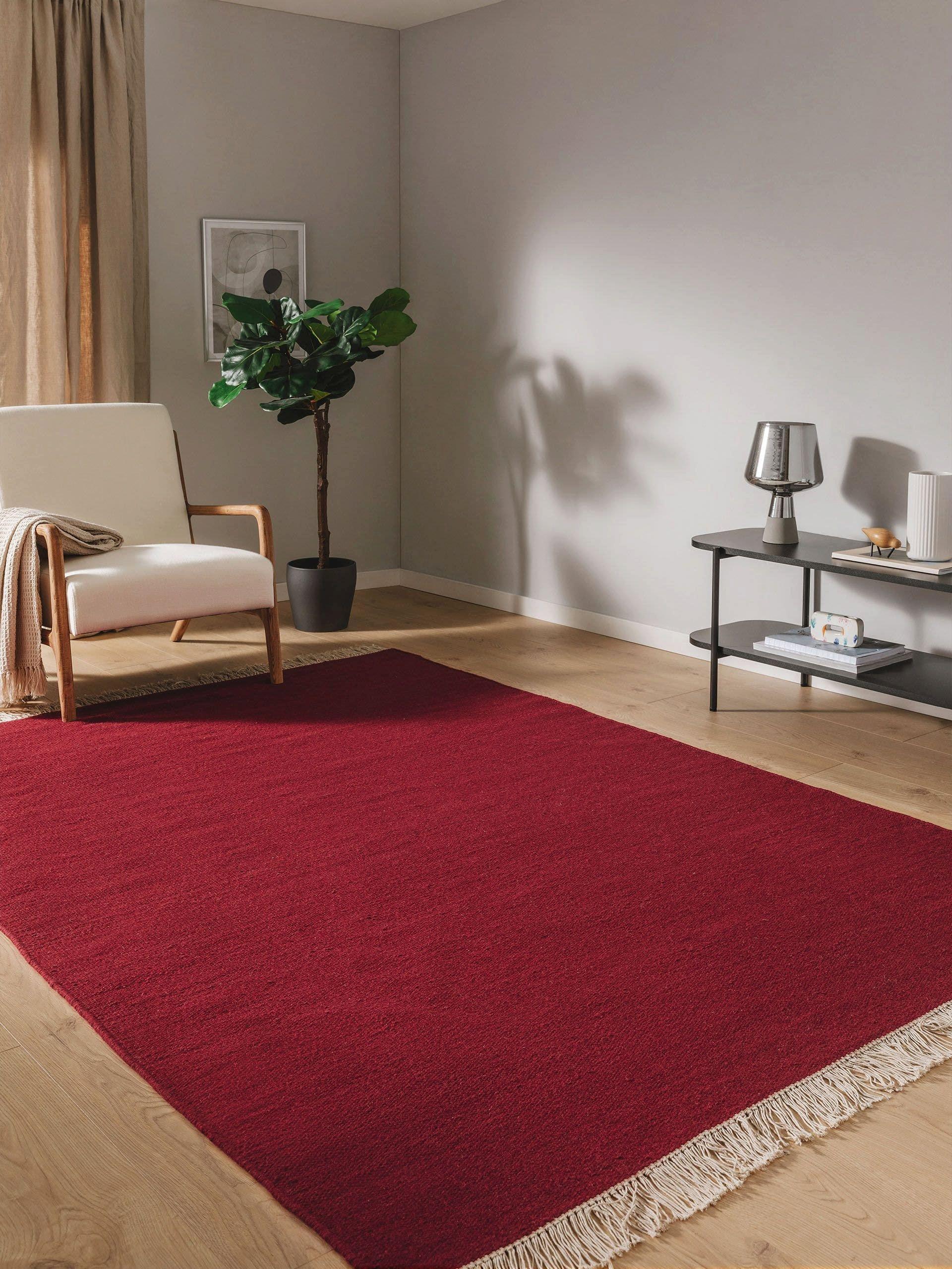 Benuta Tapis de laine Liv Rouge foncé  