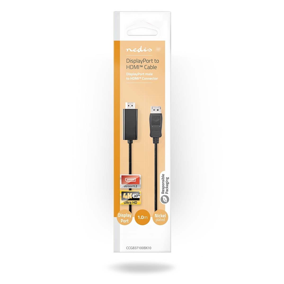 Nedis  Cavo DisplayPort | DisplayPort maschio | Connettore HDMI™ | 4K@30Hz | Nichelato | 1,00 m | Rotondo | PVC | Antracite | Scatola 