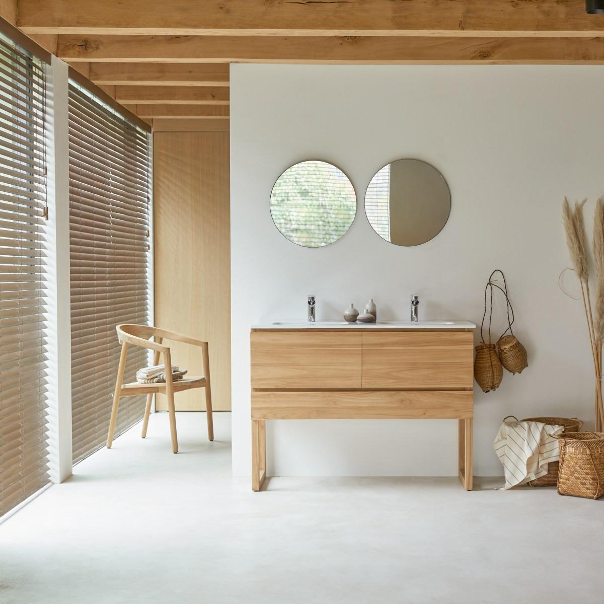 Tikamoon Meuble salle de bain en teck massif et céramique 120 cm Edgar  