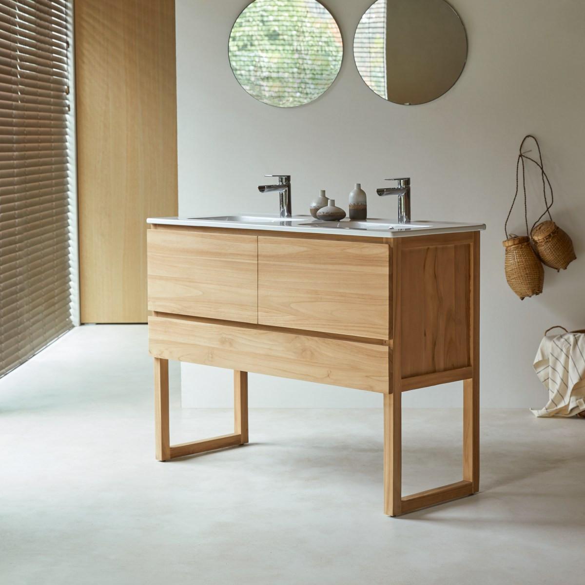 Tikamoon Mobile per il bagno in teak massello e ceramica 120 cm Edgar  