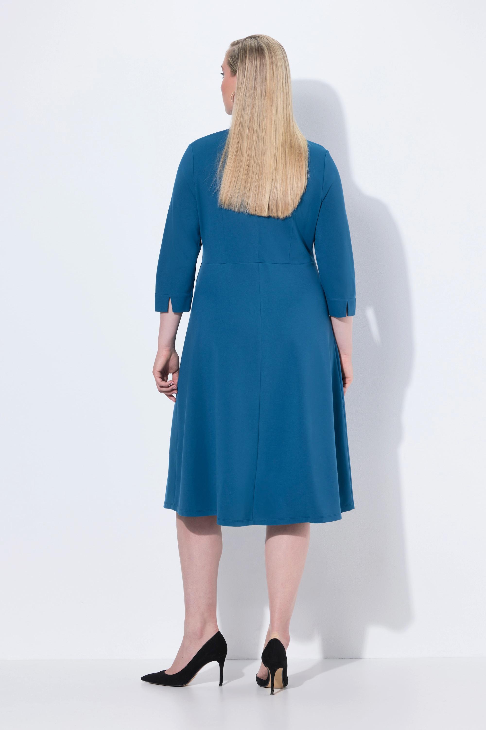 Ulla Popken Robe Punto di Roma Coupe Évasée Col V Manches 3/4  