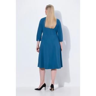 Ulla Popken Robe Punto di Roma Coupe Évasée Col V Manches 3/4  