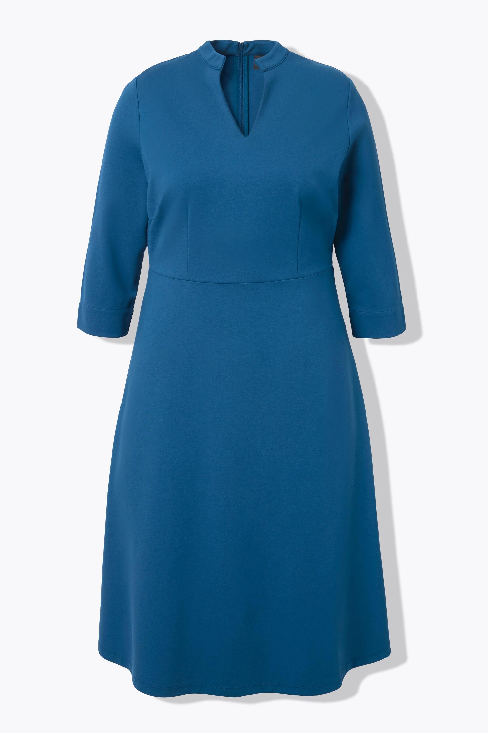 Ulla Popken Robe Punto di Roma Coupe Évasée Col V Manches 3/4  