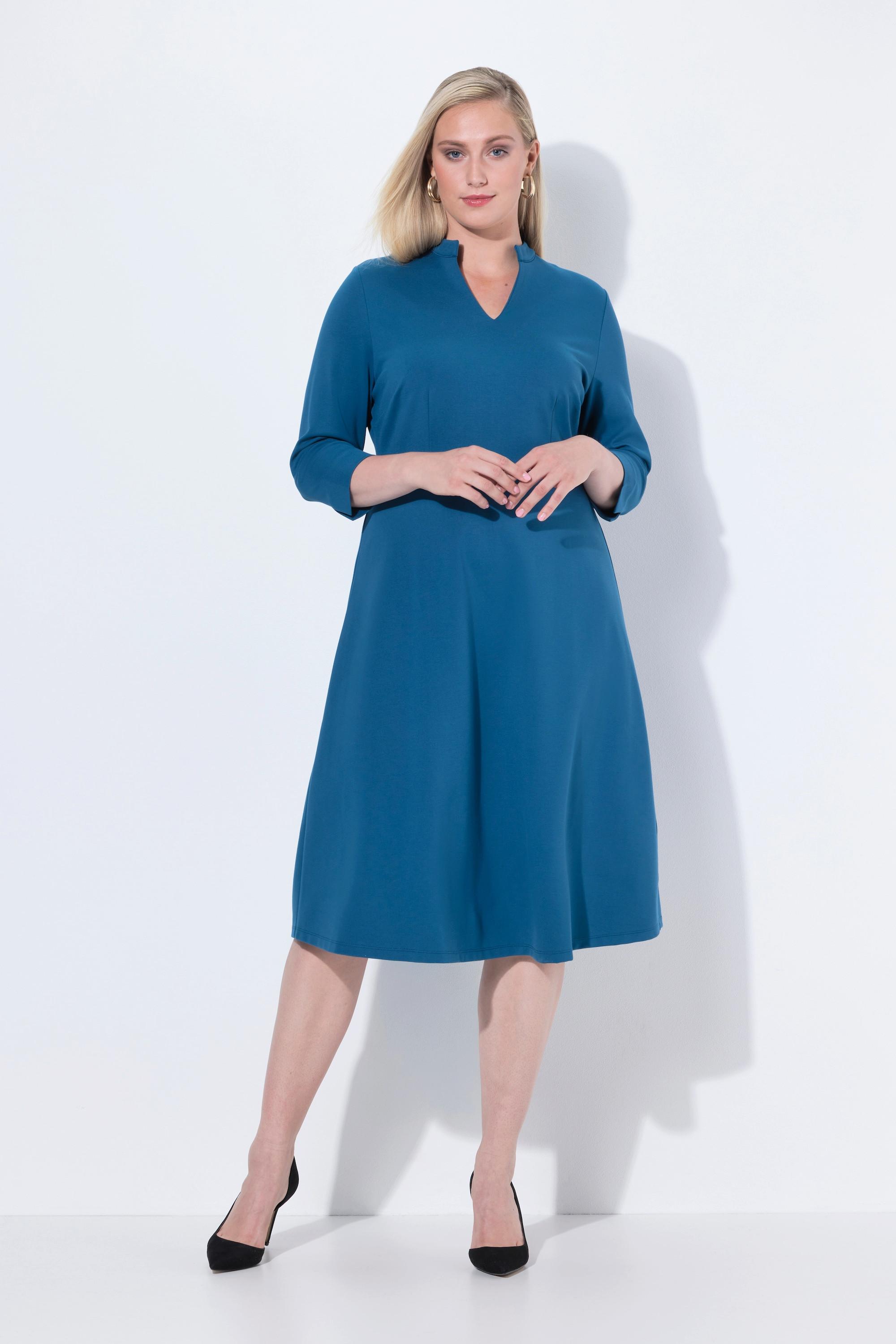 Ulla Popken Robe Punto di Roma Coupe Évasée Col V Manches 3/4  