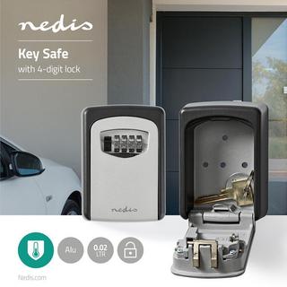 Nedis Cassaforte a chiave | Serratura con quadrante a combinazione | All'interno e all'esterno | 2 chiavi incluse | Grigio/Nero  