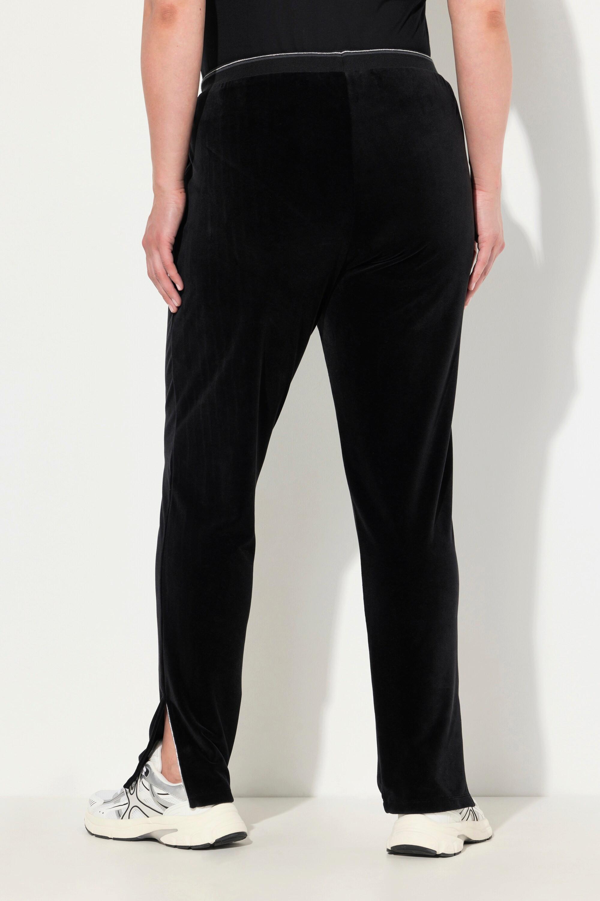 Ulla Popken  Pantalon de jogging en velours, passepoil brillant, taille élastique et poches 