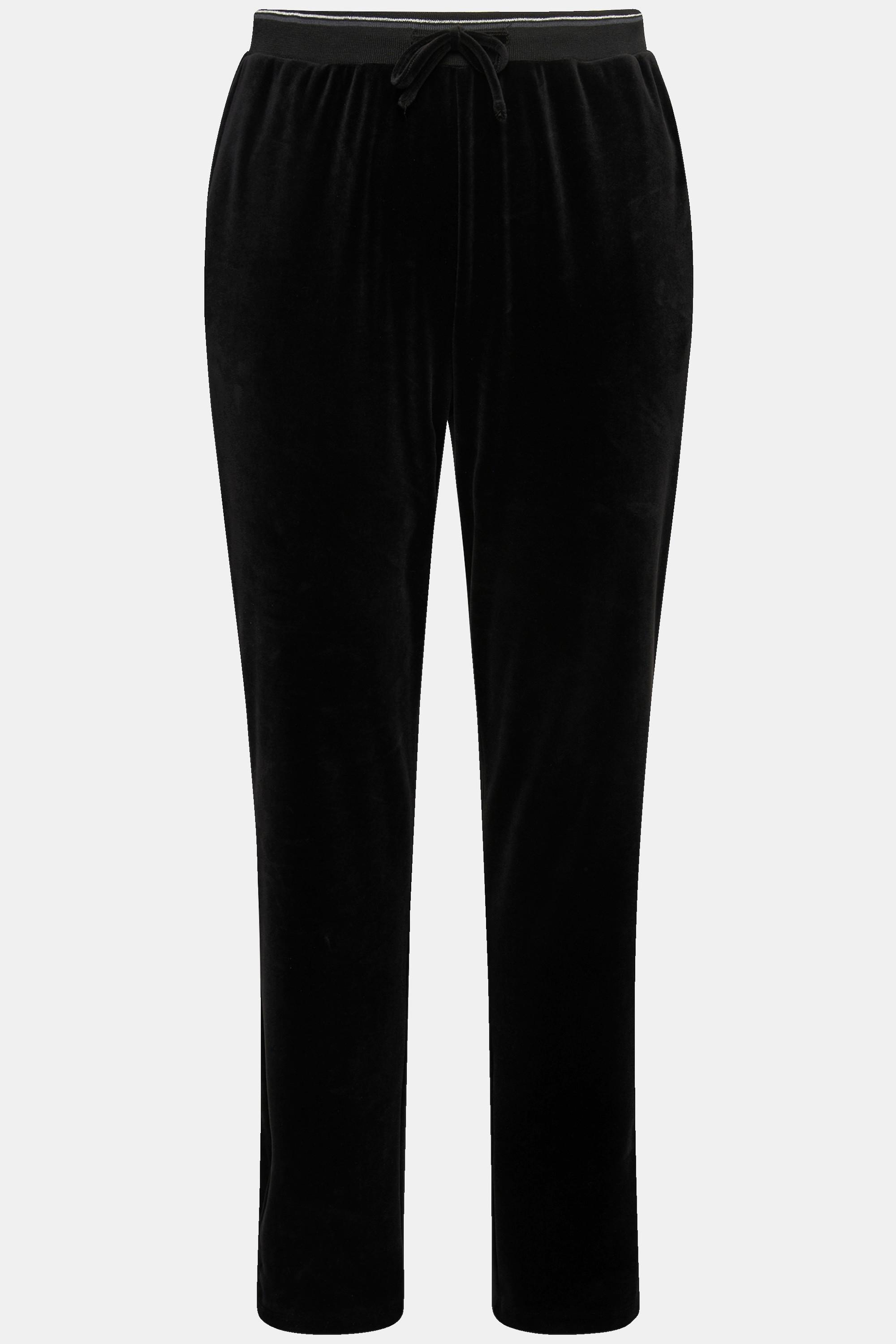 Ulla Popken  Pantalon de jogging en velours, passepoil brillant, taille élastique et poches 