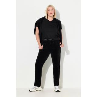 Ulla Popken  Pantalon de jogging en velours, passepoil brillant, taille élastique et poches 