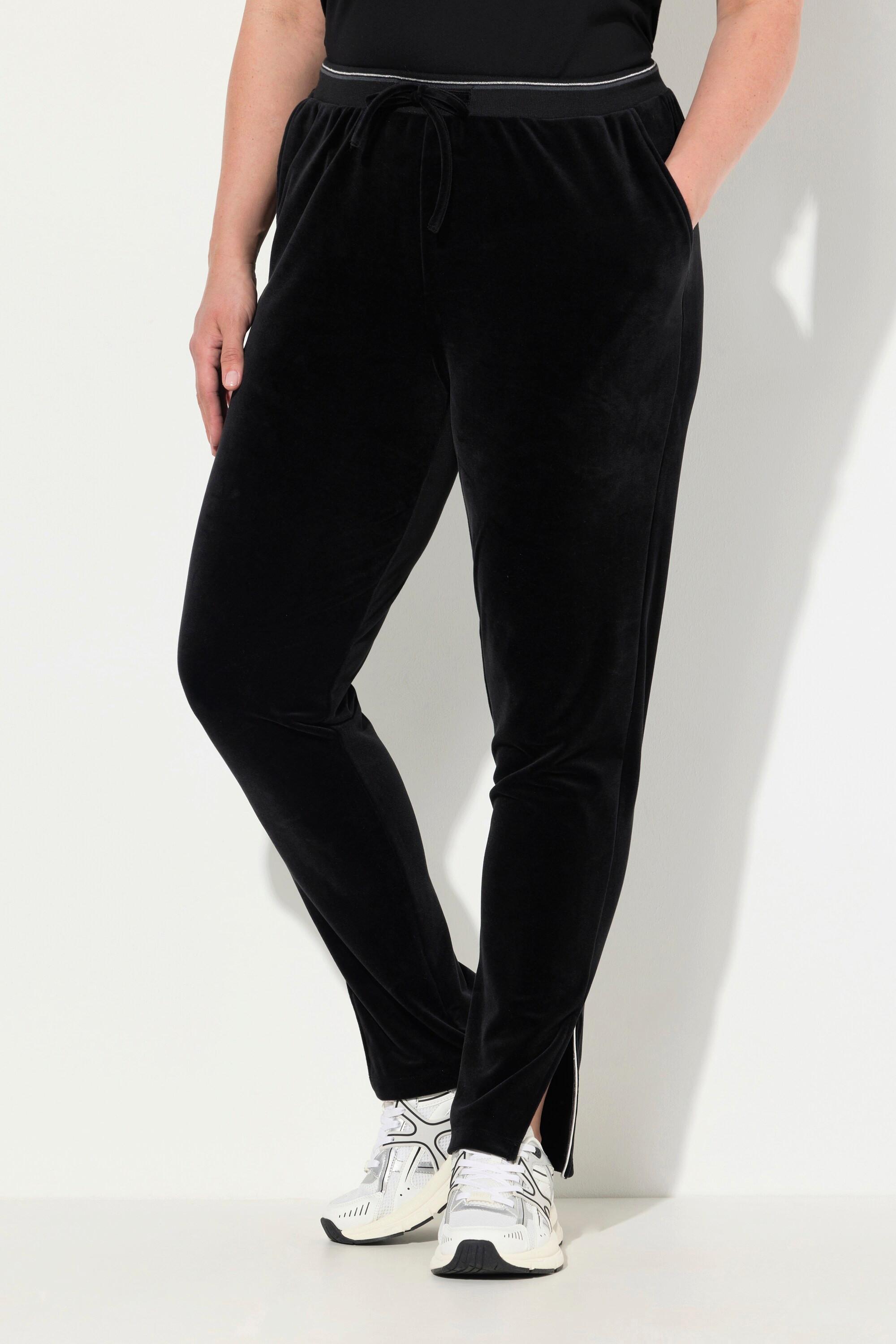 Ulla Popken  Pantalon de jogging en velours, passepoil brillant, taille élastique et poches 