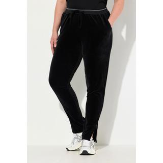 Ulla Popken  Pantalon de jogging en velours, passepoil brillant, taille élastique et poches 