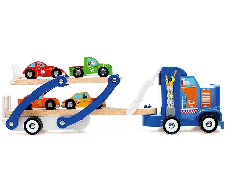 Scratch  DAM Scratch Preschool : TRUCK CAR CONTILOOP 38x10x12cm, 4 voitures incluses, en bois, en boîte, 3+. 