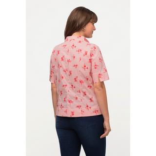 Ulla Popken  Blusa con fiori, righe, scollo montante e mezze maniche 