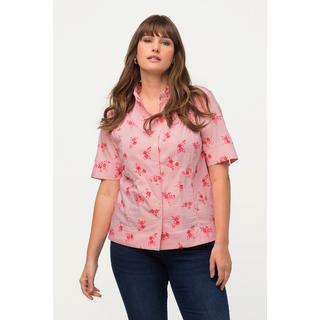 Ulla Popken  Blusa con fiori, righe, scollo montante e mezze maniche 