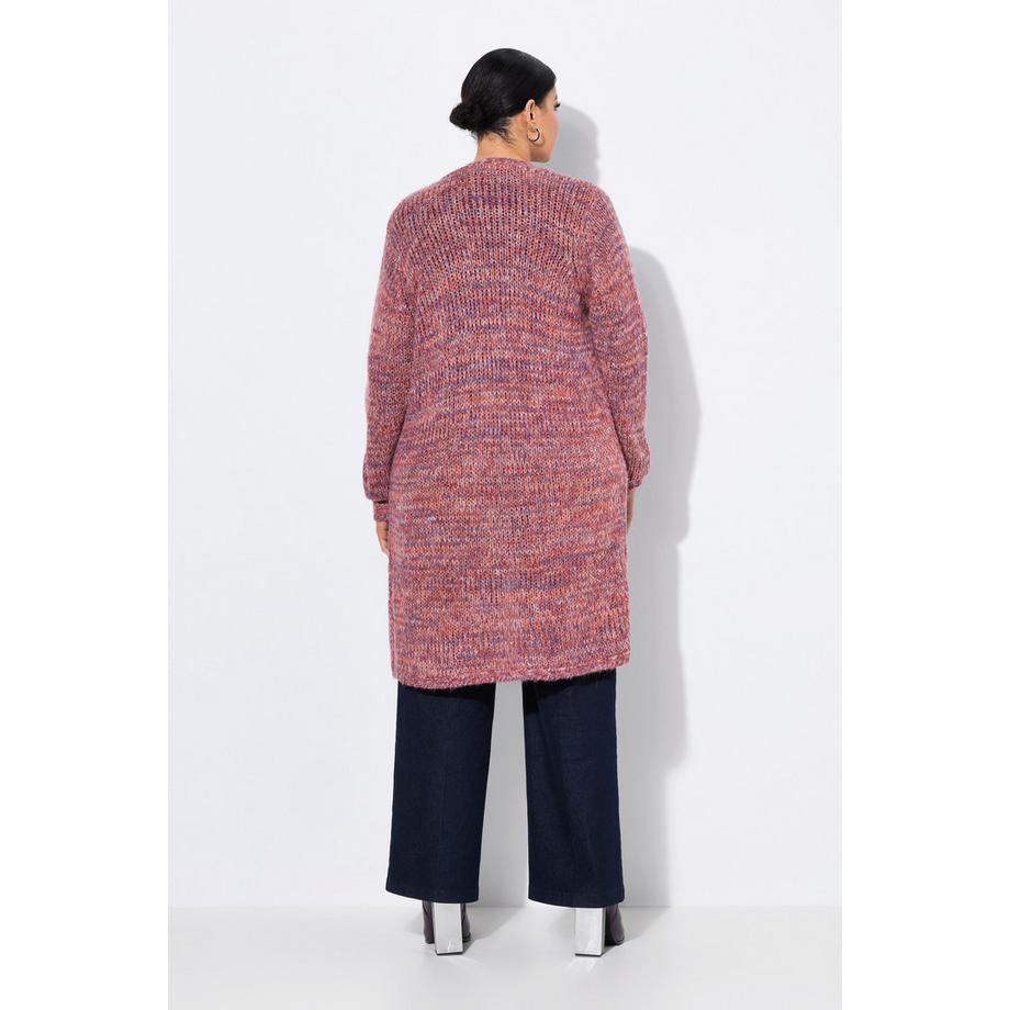 Ulla Popken Long Strickjacke Grobstrick V-Ausschnitt Langarm  
