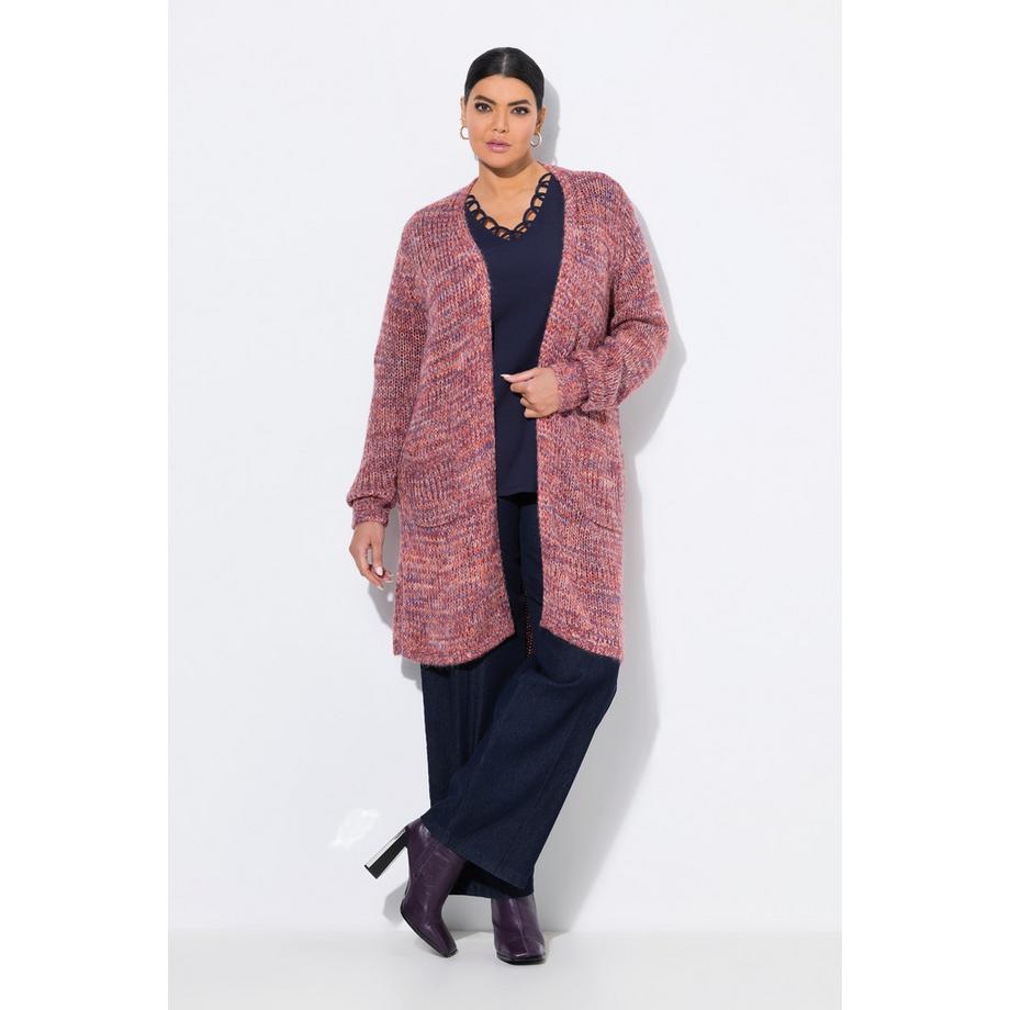 Ulla Popken Long Strickjacke Grobstrick V-Ausschnitt Langarm  