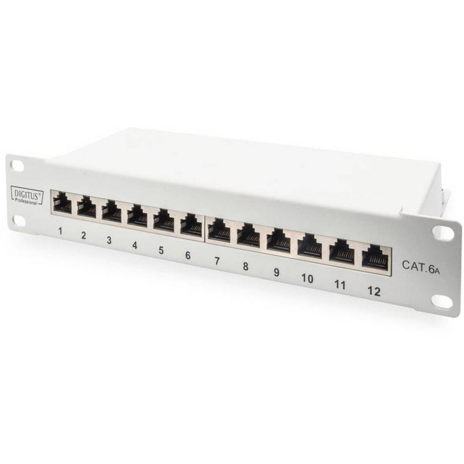 Panneau de brassage CAT 6A, 10″, 12 ports, blindé, 1U, montage en rack