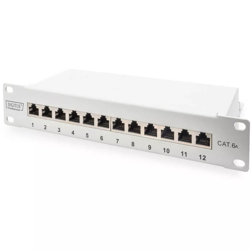 Digitus CAT 6A Patch Panel. shielded. 12-Port. 1HE. 10". grey