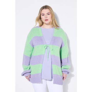 Strickjacke, oversized, Blockstreifen, Bindeband